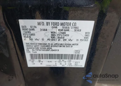 2006 Lincoln Mark Lt z USA, uszkodzony, nr VIN 5LTPW16526FJ24313